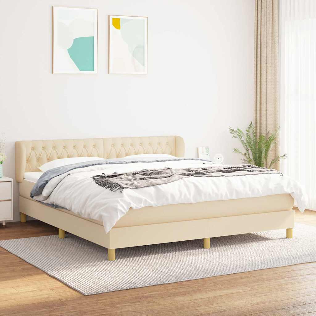 Krevet s oprugama i madracem krem 180x200 cm od tkanine