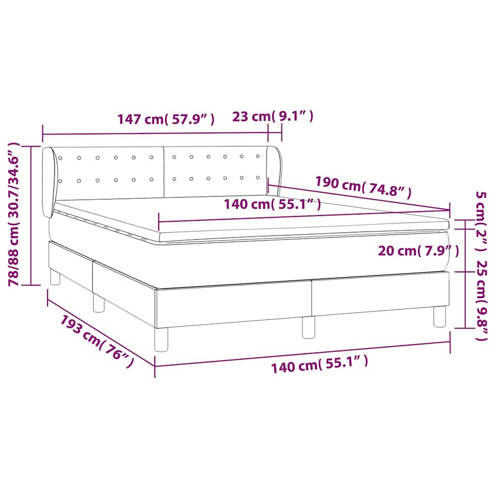 Krevet s oprugama i madracem crni 140 x 190 cm od tkanine
