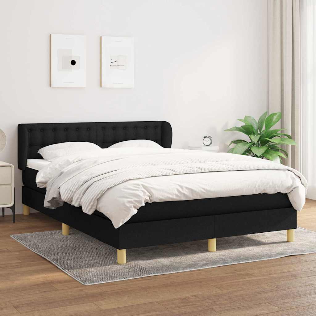 Krevet s oprugama i madracem crni 140 x 190 cm od tkanine