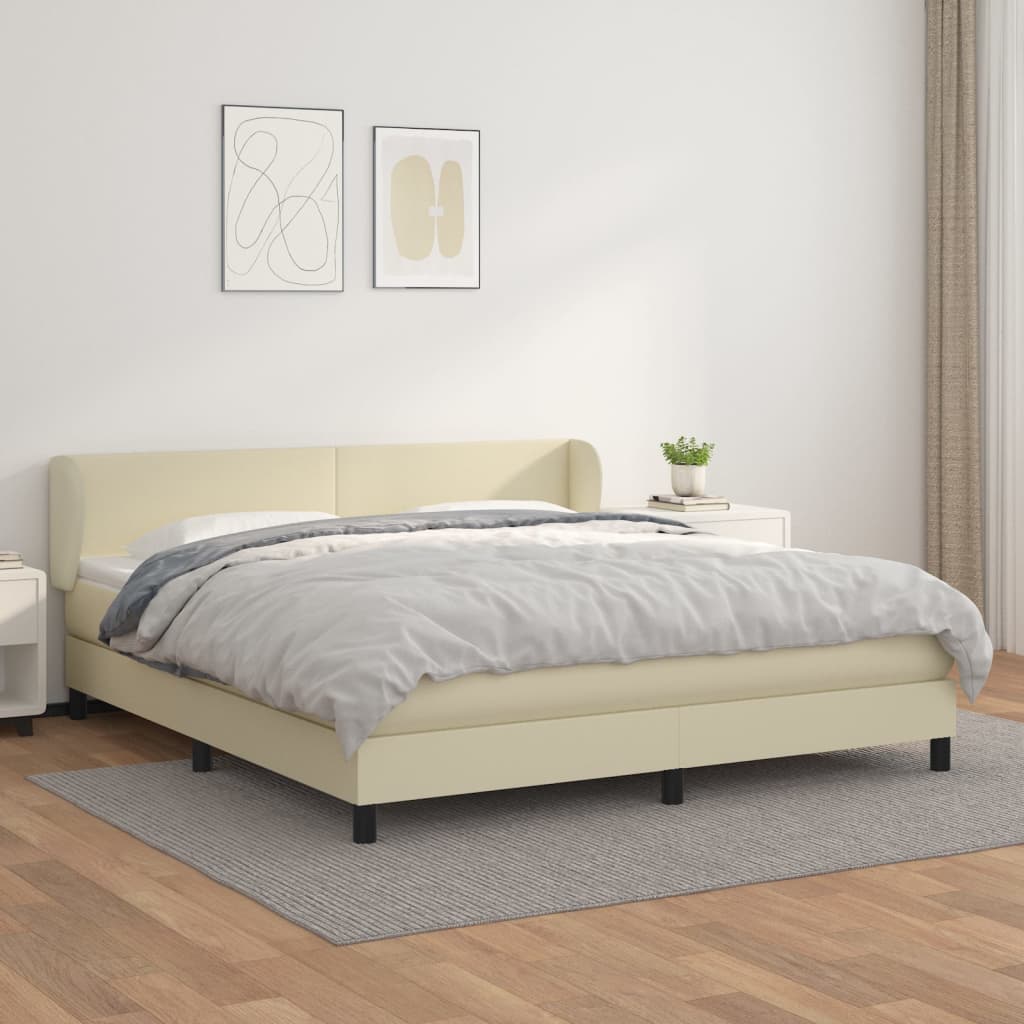 Krevet s oprugama i madracem krem 180x200 cm od umjetne kože