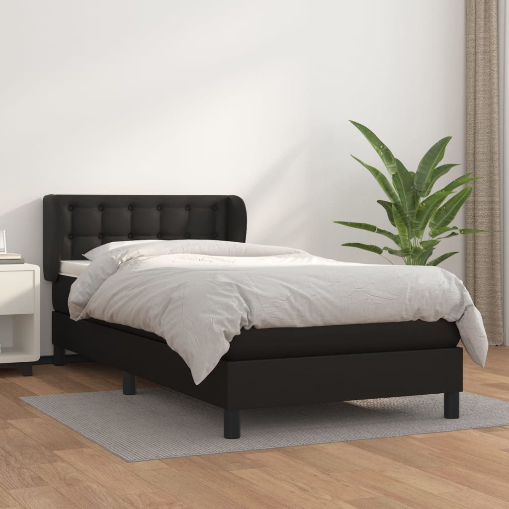 Krevet s oprugama i madracem crni 90x190 cm od umjetne kože