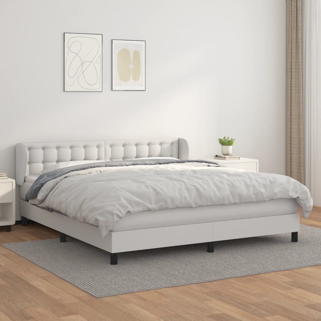 Krevet s oprugama i madracem bijeli 160x200 cm od umjetne kože