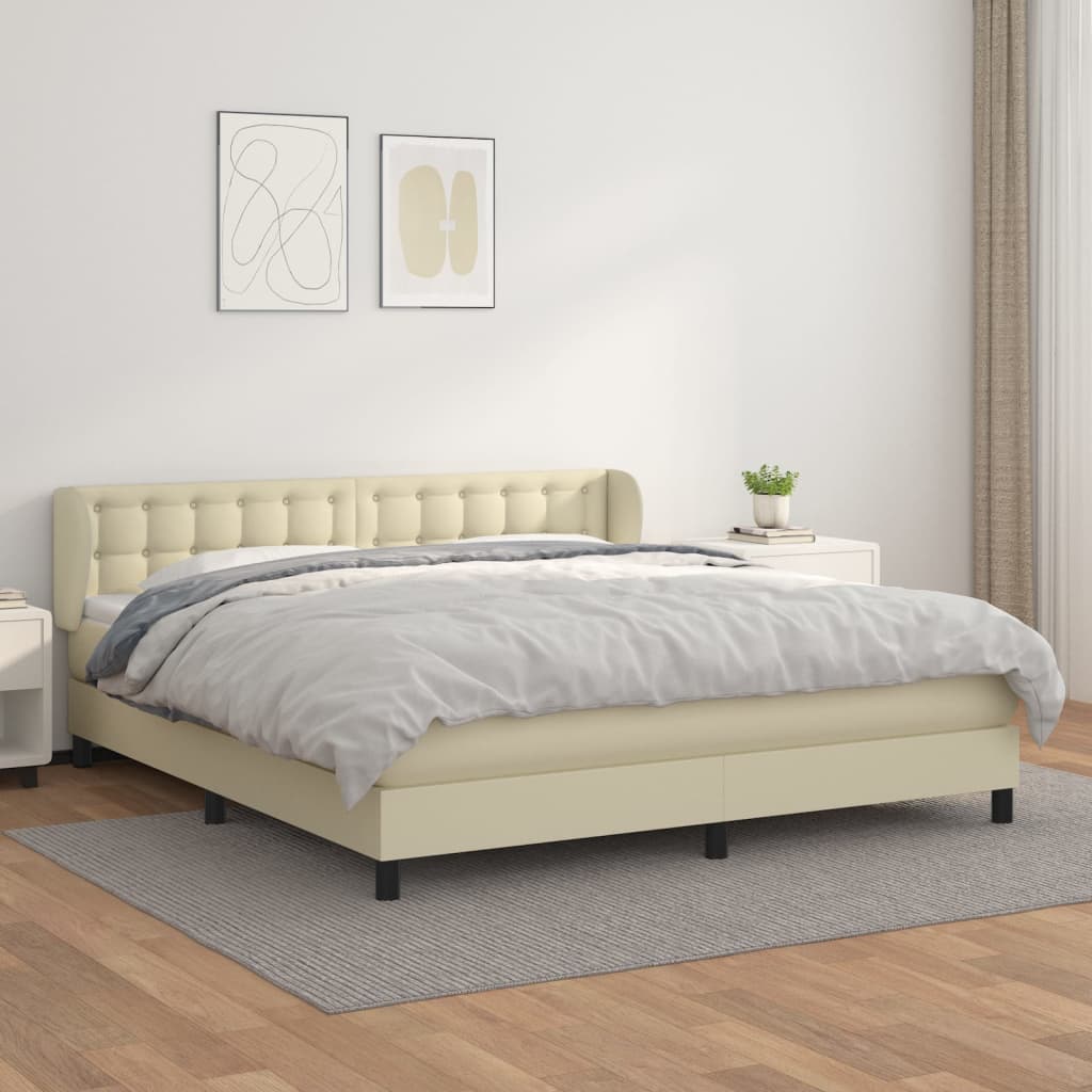 Krevet s oprugama i madracem krem 180x200 cm od umjetne kože