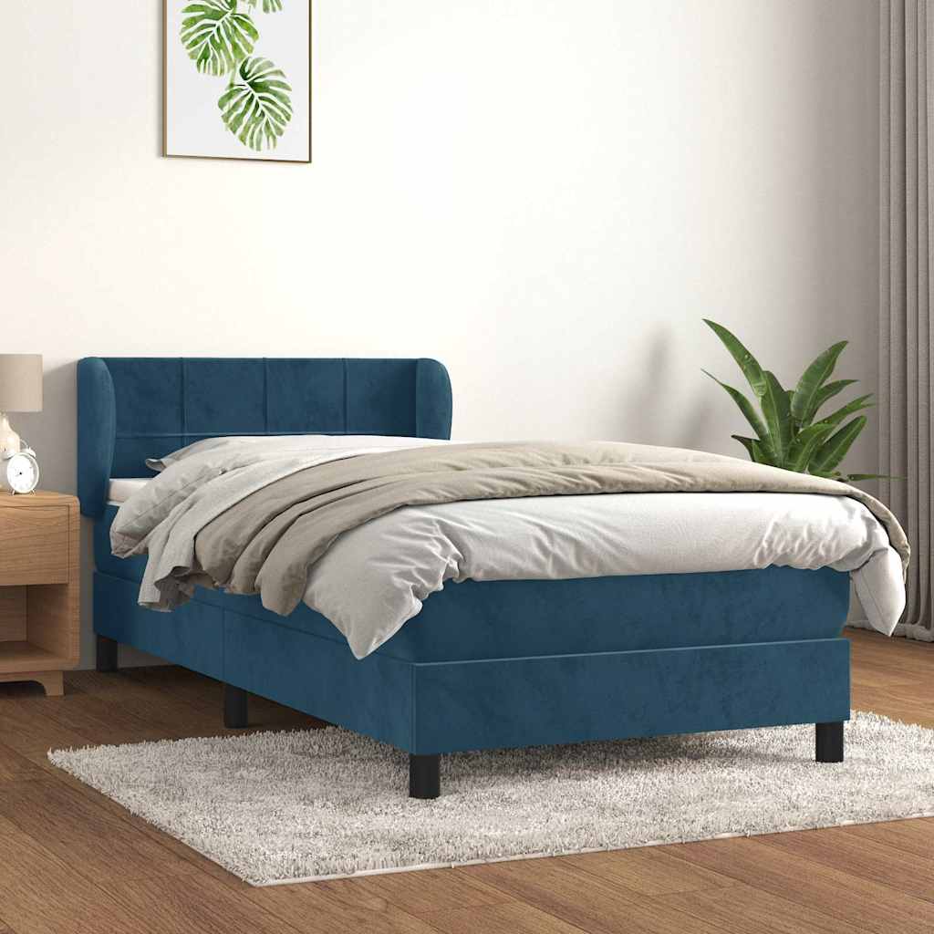 Box spring krevet s madracem tamnoplavi 90x190 cm baršunasti