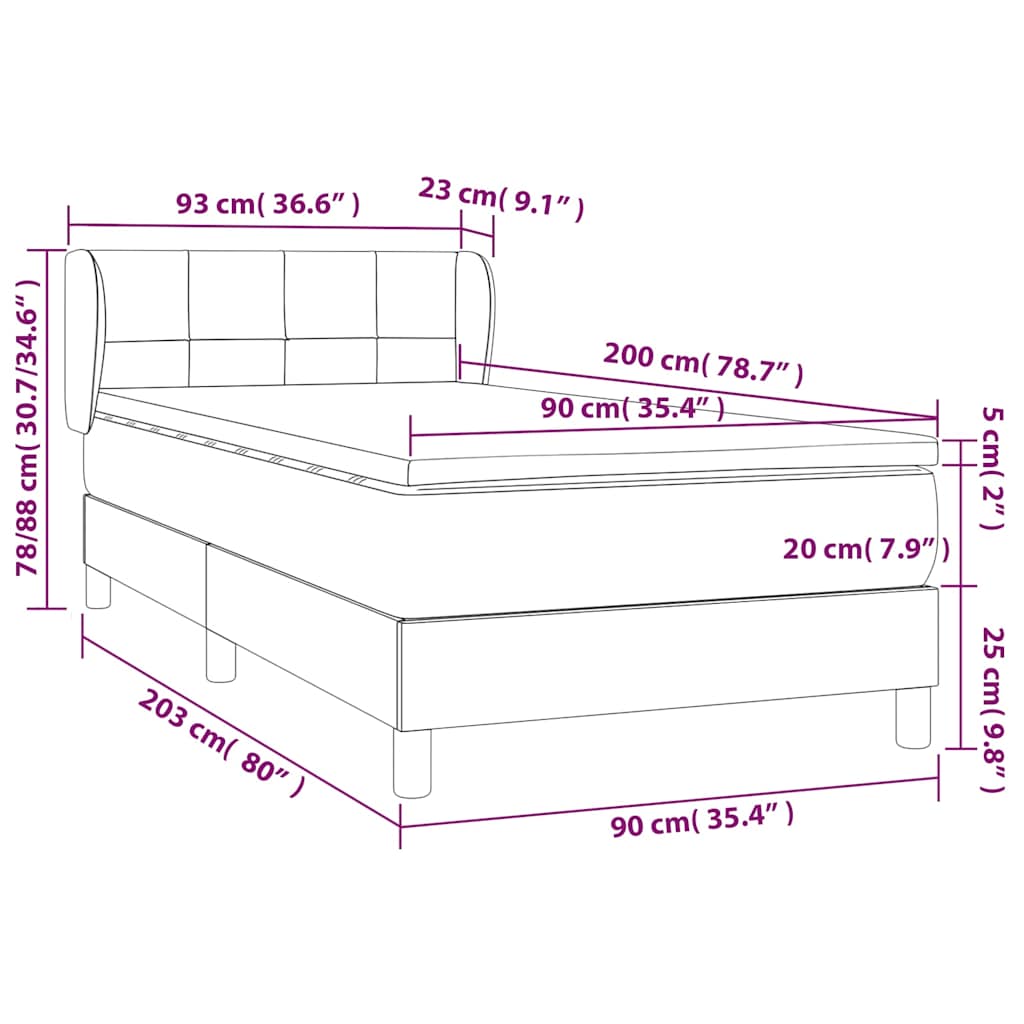 Box spring krevet s madracem crni 90x200 cm baršunasti