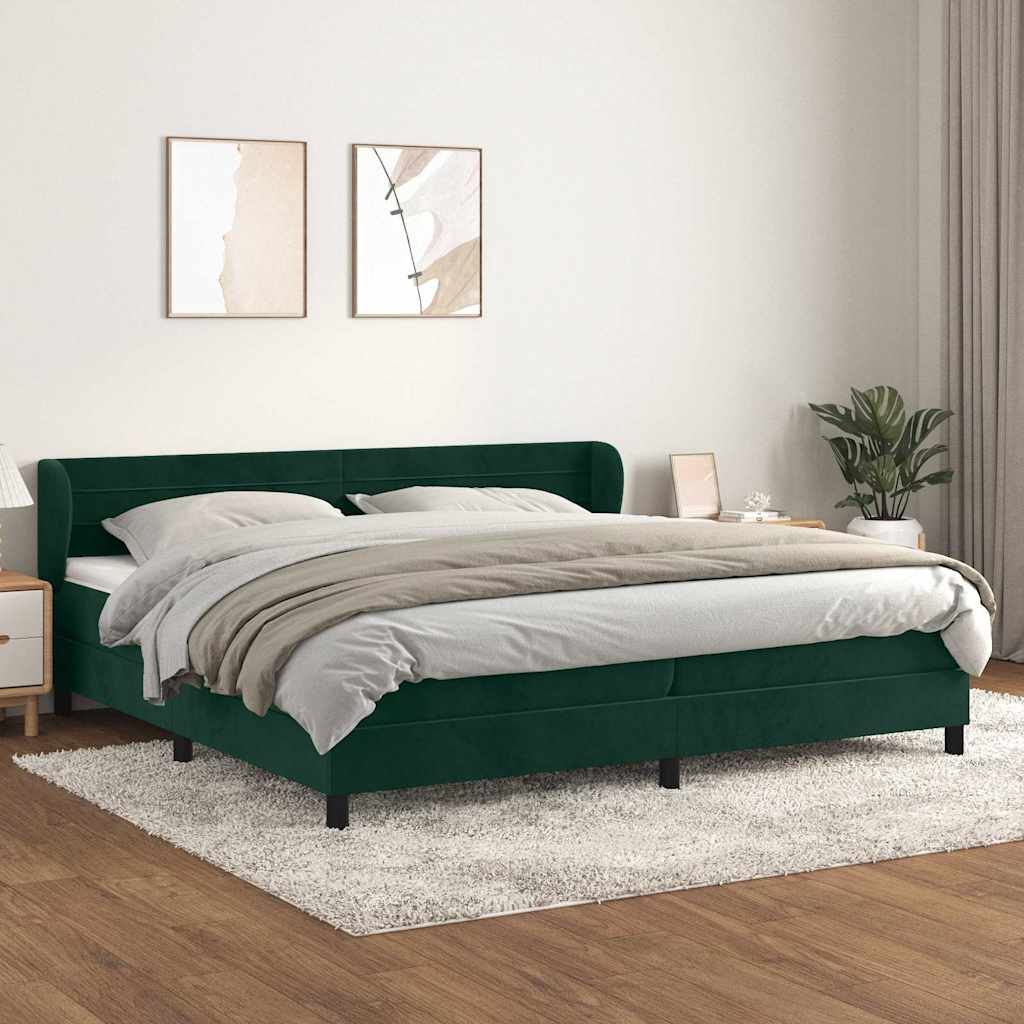 Krevet s oprugama i madracem tamnozeleni 200x200 cm baršunasti