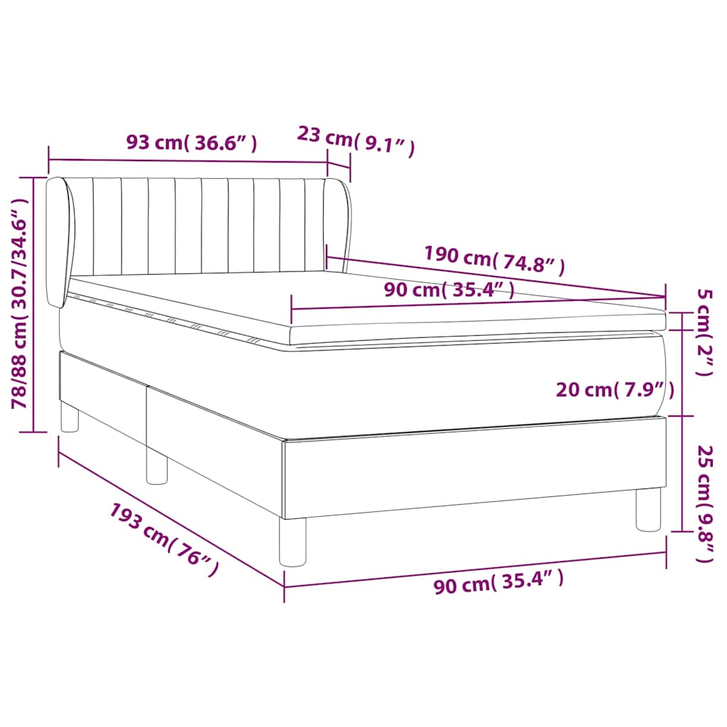 Box spring krevet s madracem crni 90x190 cm baršunasti