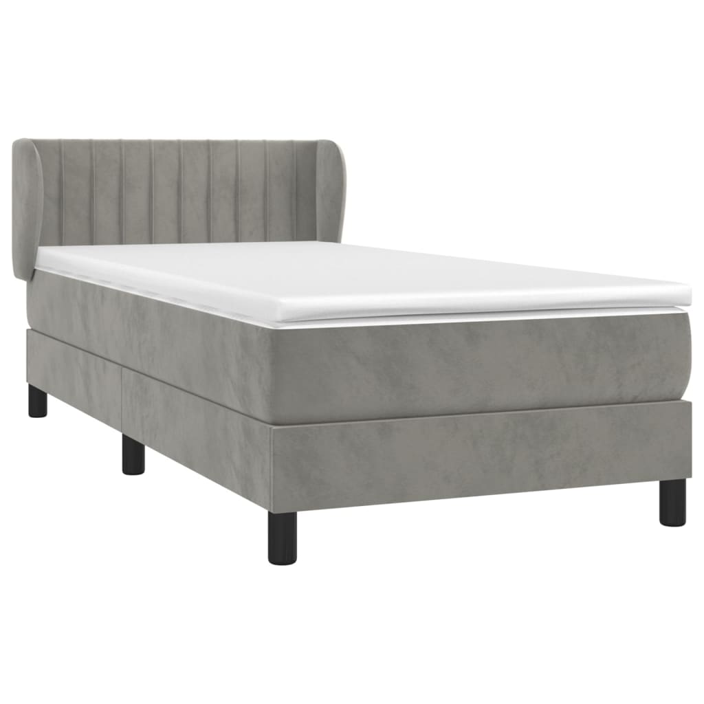 Box spring krevet s madracem svjetlosivi 90x190 cm baršunasti