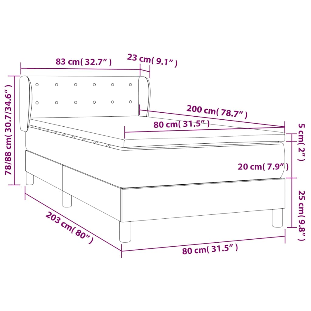 Box spring krevet s madracem crni 80 x 200 cm baršunasti