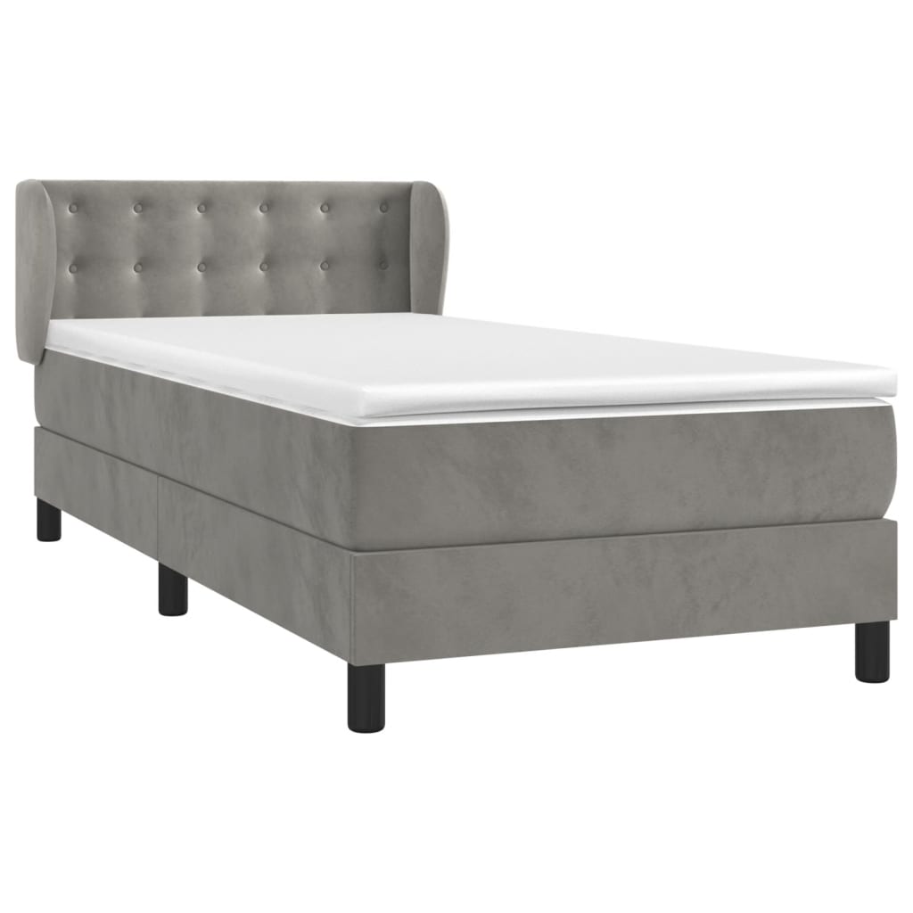 Box spring krevet s madracem svjetlosivi 90x190 cm baršunasti