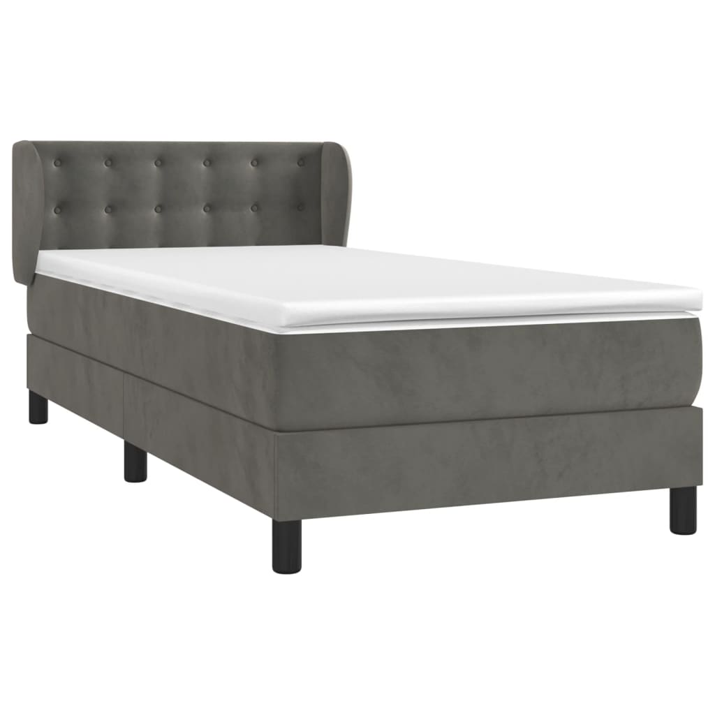 Box spring krevet s madracem tamnosivi 90x190 cm baršunasti