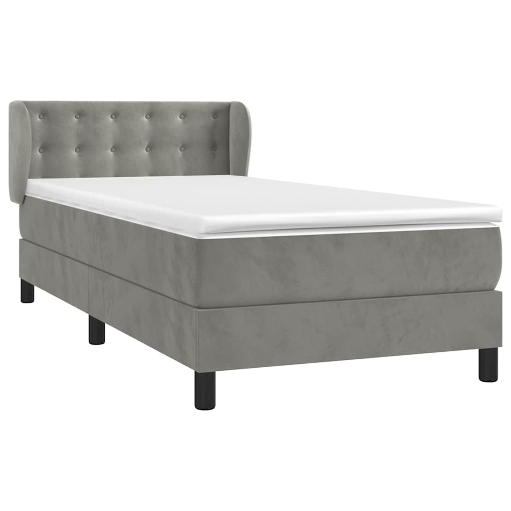 Box spring krevet s madracem svjetlosivi 90x190 cm baršunasti