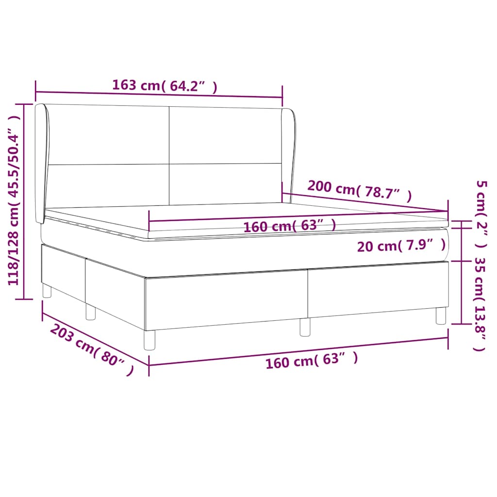 Krevet s oprugama i madracem krem 160x200 cm od tkanine