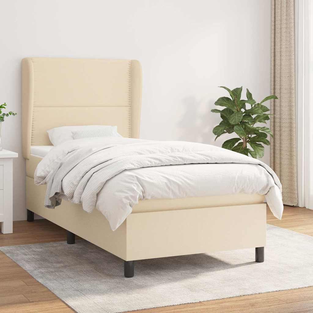 Krevet s oprugama i madracem krem 90 x 190 cm od tkanine