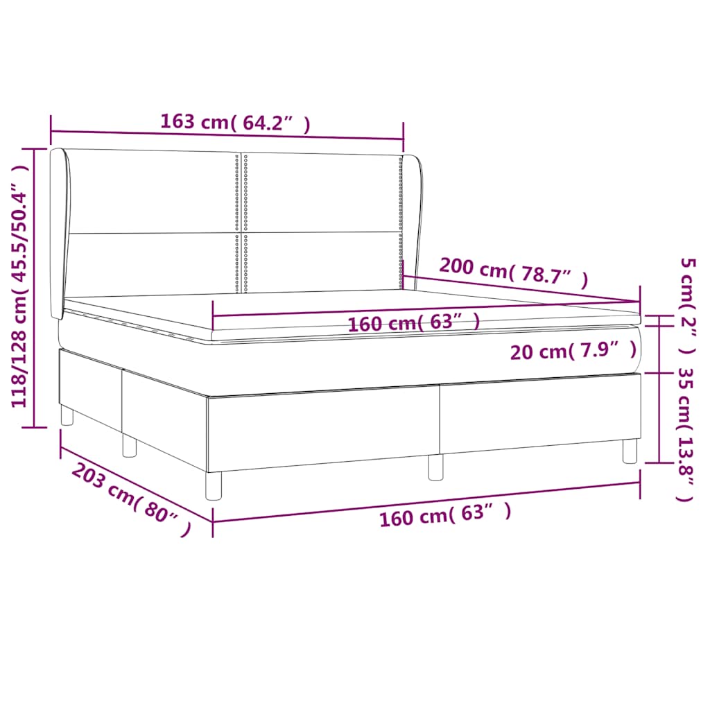 Krevet s oprugama i madracem crni 160x200 cm od tkanine