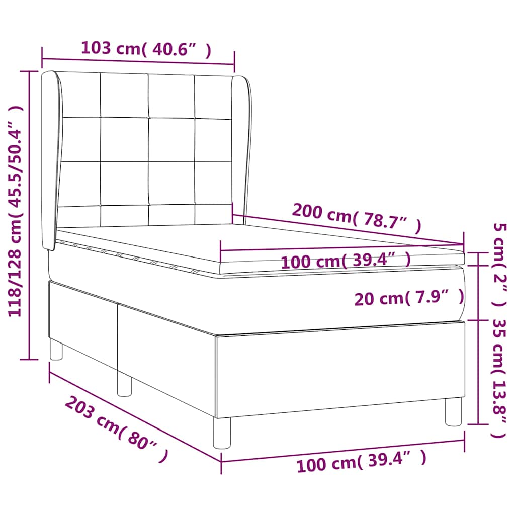 Krevet s oprugama i madracem smeđesivi 100 x 200 cm od tkanine