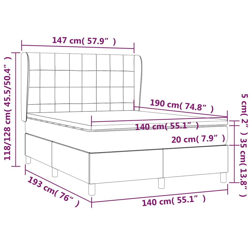 Krevet s oprugama i madracem crni 140 x 190 cm od tkanine