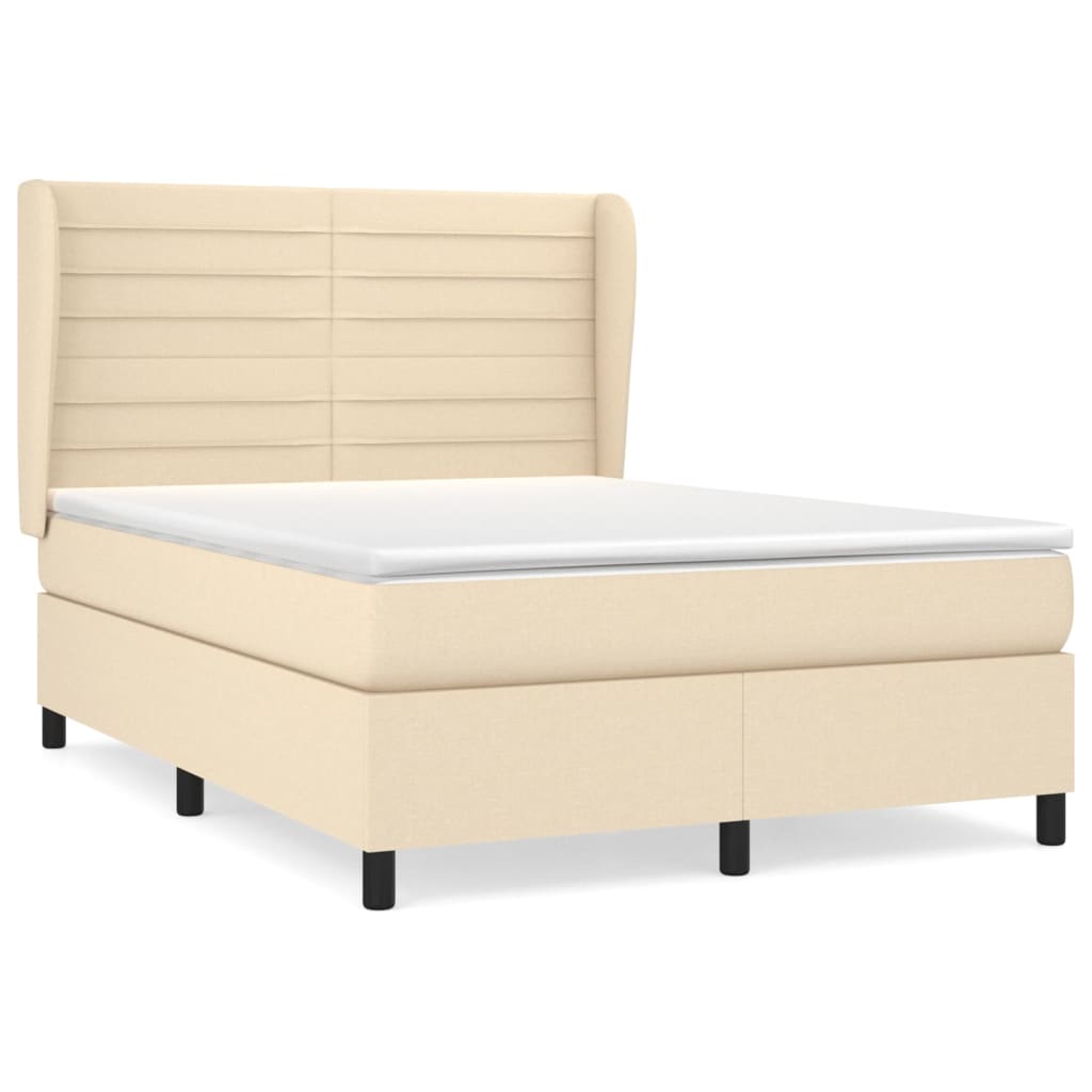 Krevet s oprugama i madracem krem 140 x 190 cm od tkanine
