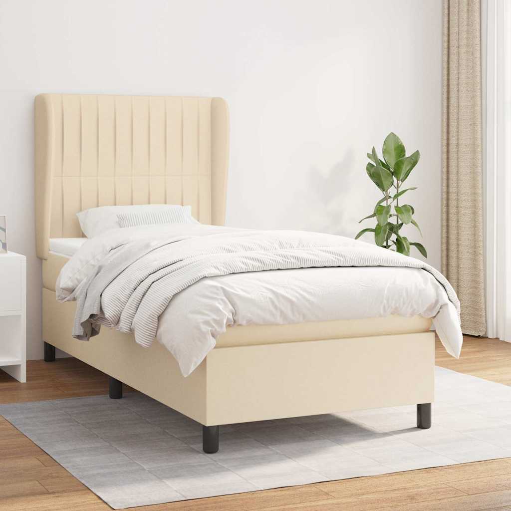 Krevet s oprugama i madracem krem 90 x 190 cm od tkanine