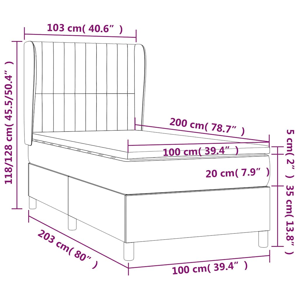Krevet s oprugama i madracem smeđesivi 100 x 200 cm od tkanine
