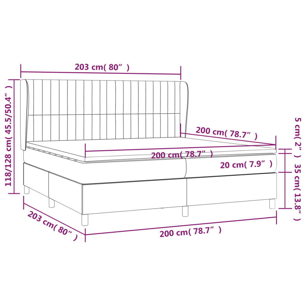Krevet s oprugama i madracem plavi 200 x 200 cm od tkanine