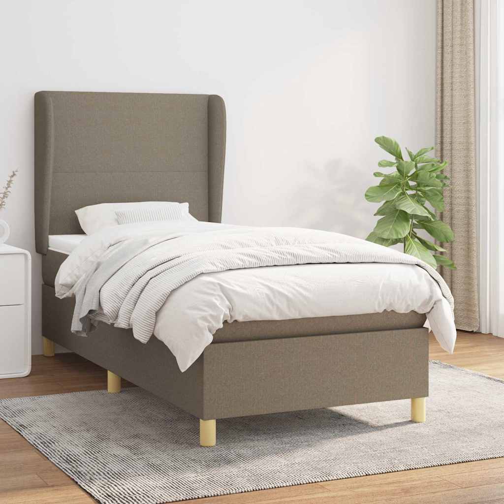 Krevet s oprugama i madracem smeđesivi 100 x 200 cm od tkanine