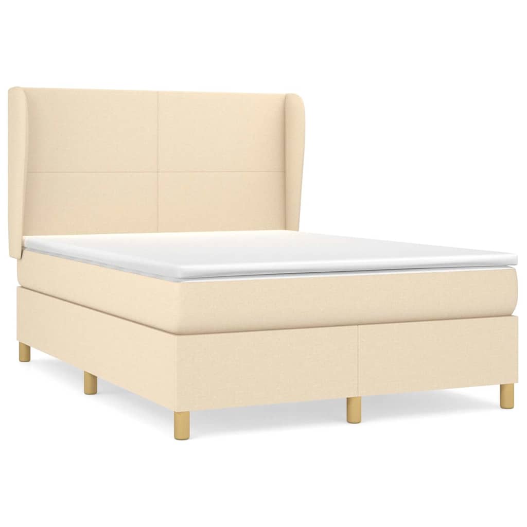 Krevet s oprugama i madracem krem 140 x 190 cm od tkanine