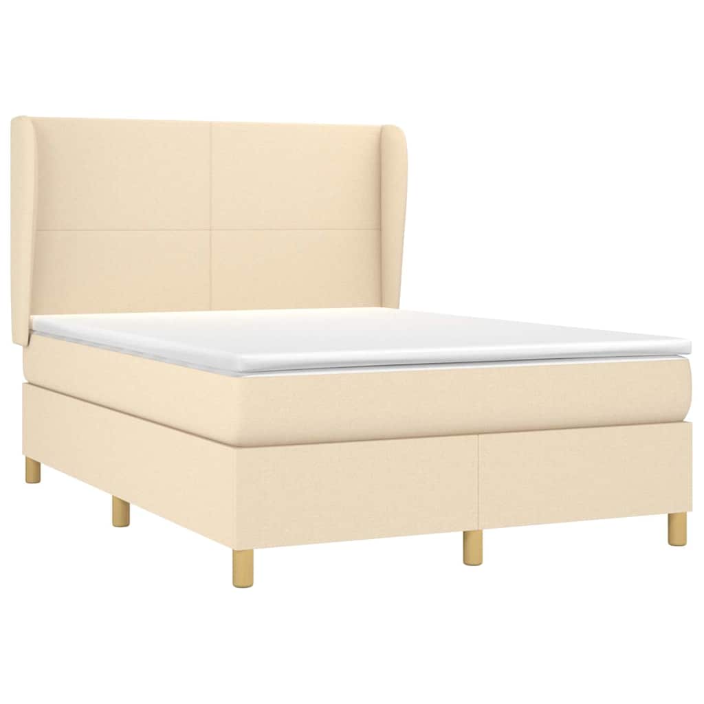 Krevet s oprugama i madracem krem 140 x 190 cm od tkanine