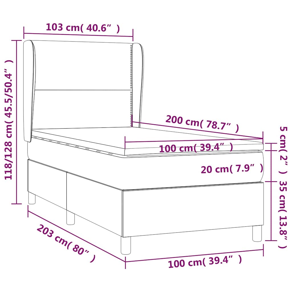 Krevet s oprugama i madracem smeđesivi 100 x 200 cm od tkanine