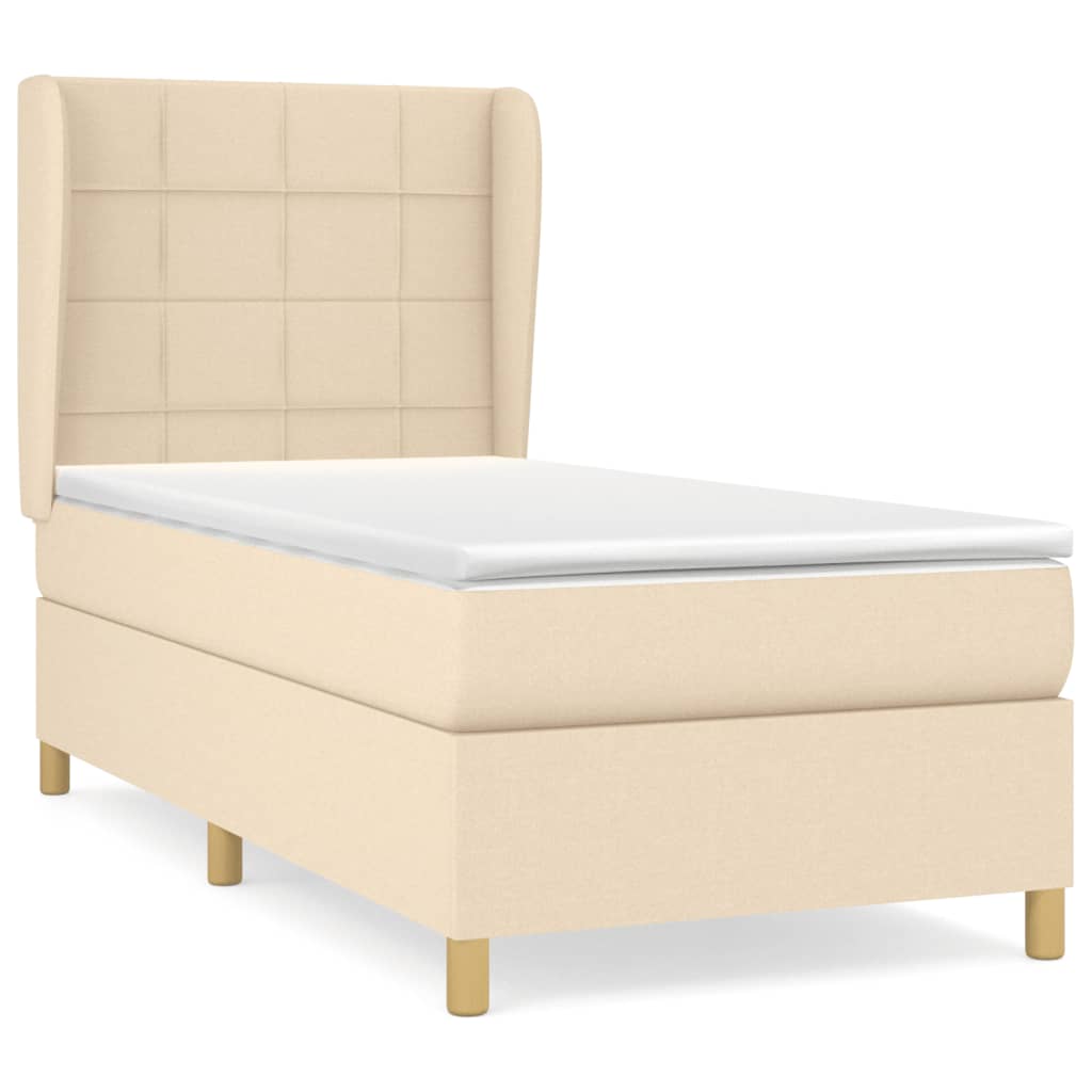 Krevet s oprugama i madracem krem 90 x 190 cm od tkanine