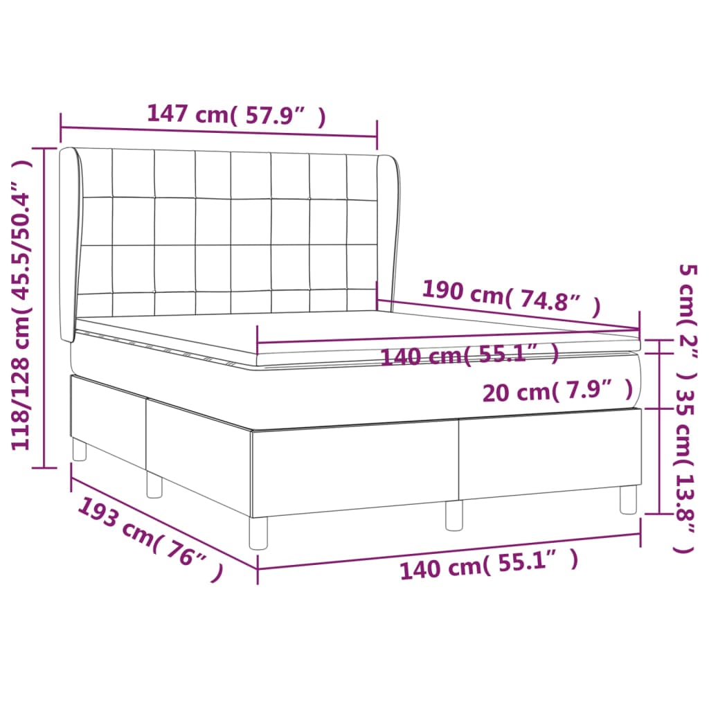 Krevet s oprugama i madracem krem 140 x 190 cm od tkanine