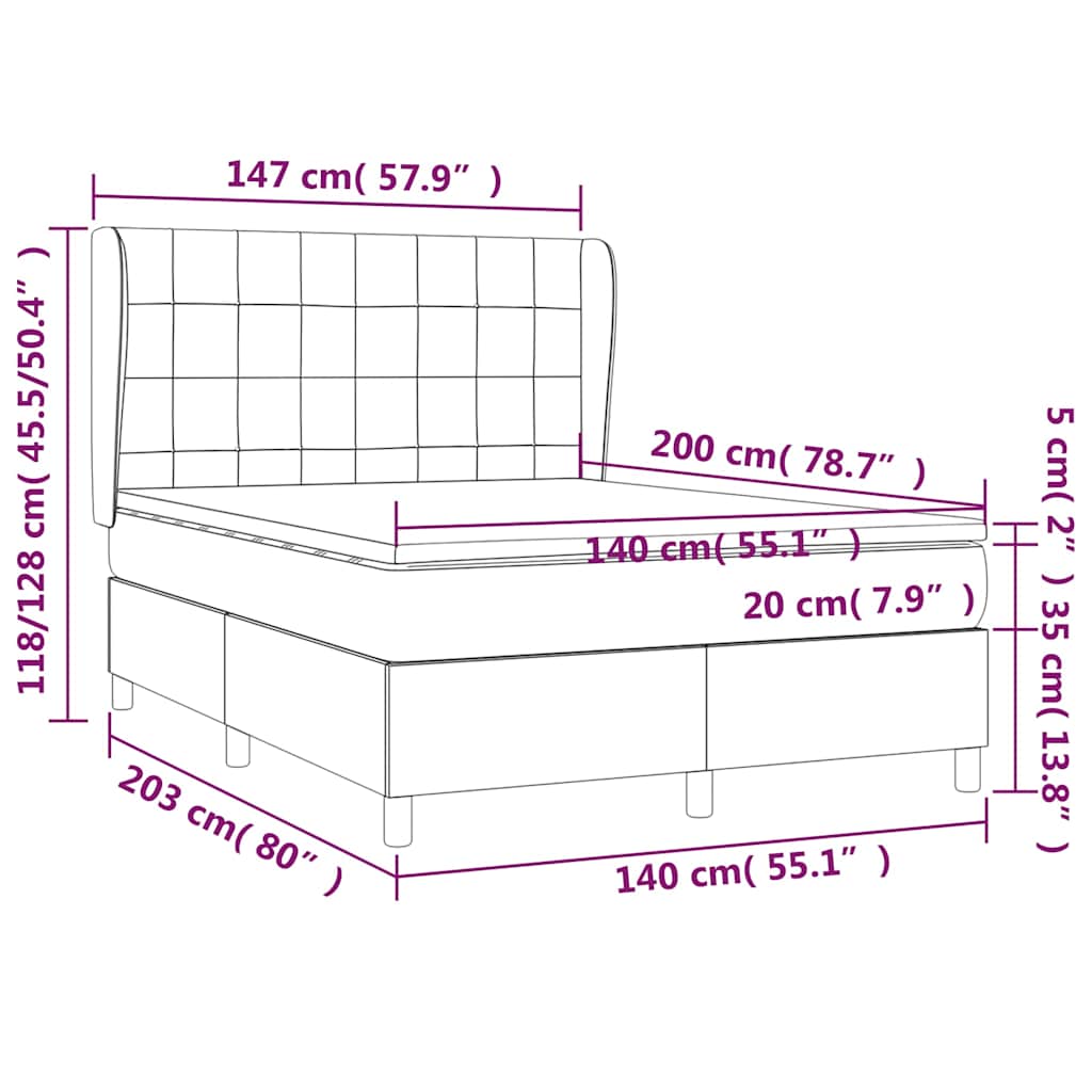 Krevet box spring s madracem svjetlosivi 140x200 cm od tkanine