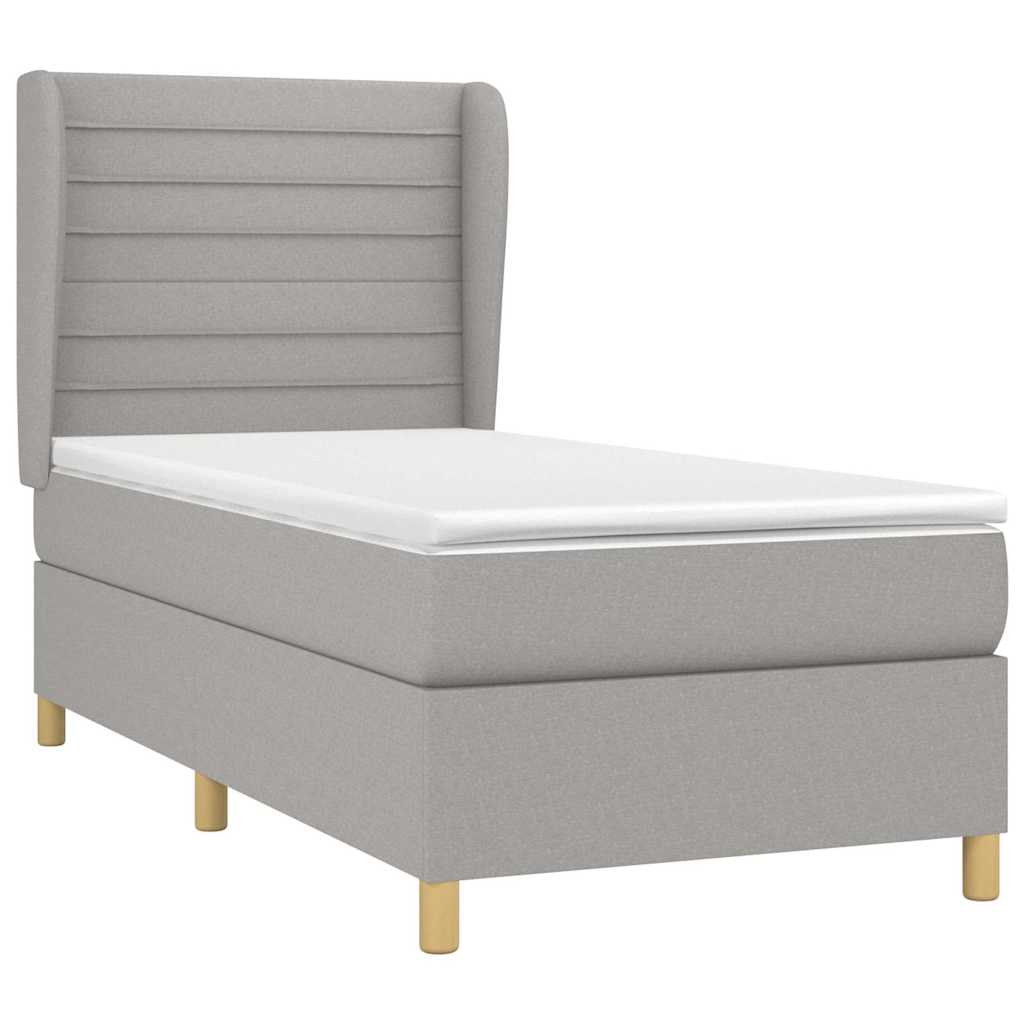 Box spring krevet s madracem svjetlosivi 90x190 cm od tkanine