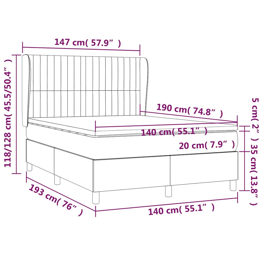 Krevet s oprugama i madracem krem 140 x 190 cm od tkanine
