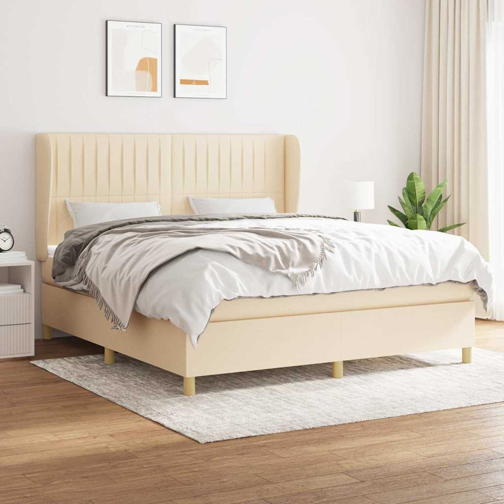 Krevet s oprugama i madracem krem 180x200 cm od tkanine