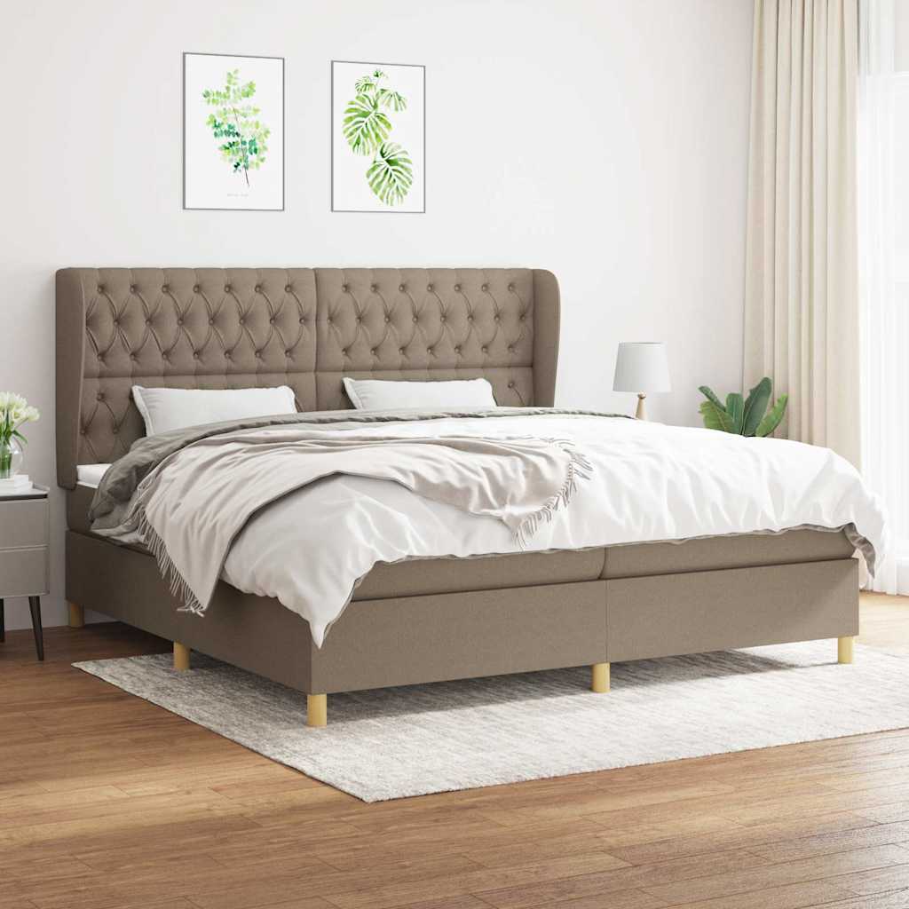 Krevet s oprugama i madracem smeđesivi 200x200 cm od tkanine