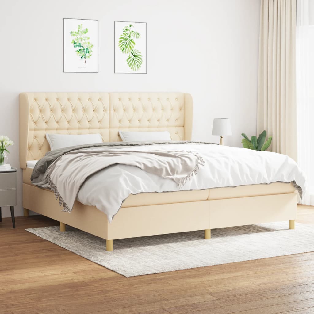 Krevet s oprugama i madracem krem 200 x 200 cm od tkanine