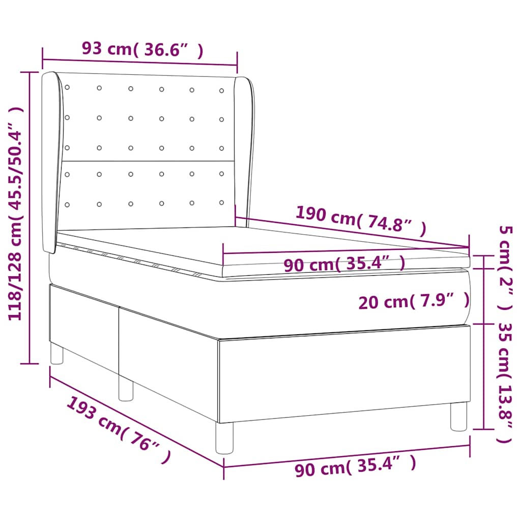 Krevet s oprugama i madracem plavi 90 x 190 cm od tkanine