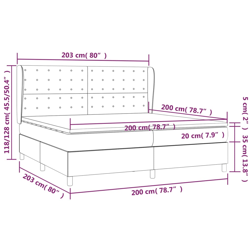 Krevet s oprugama i madracem tamnosivi 200 x 200 cm od tkanine