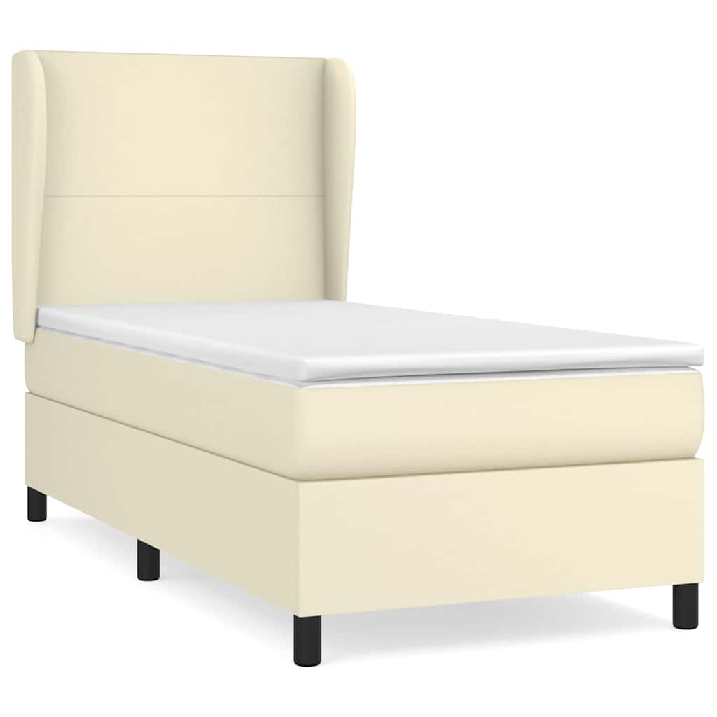 Krevet s oprugama i madracem krem 100x200 cm od umjetne kože