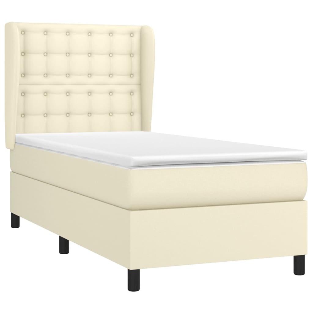 Krevet s oprugama i madracem krem 90 x 200 cm od umjetne kože