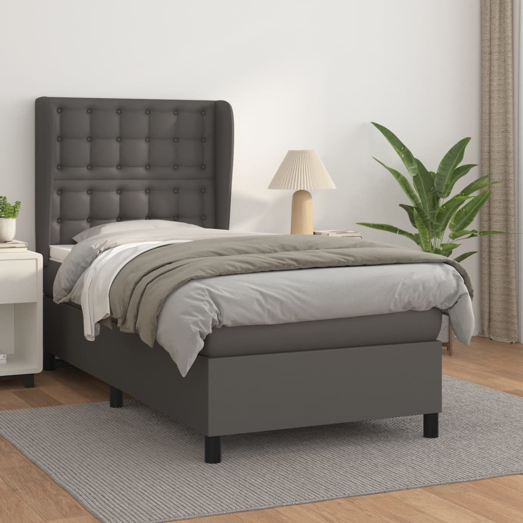 Krevet s oprugama i madracem sivi 100x200 cm od umjetne kože