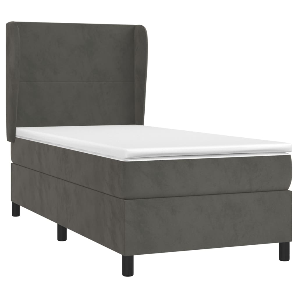 Box spring krevet s madracem tamnosivi 90x190 cm baršunasti