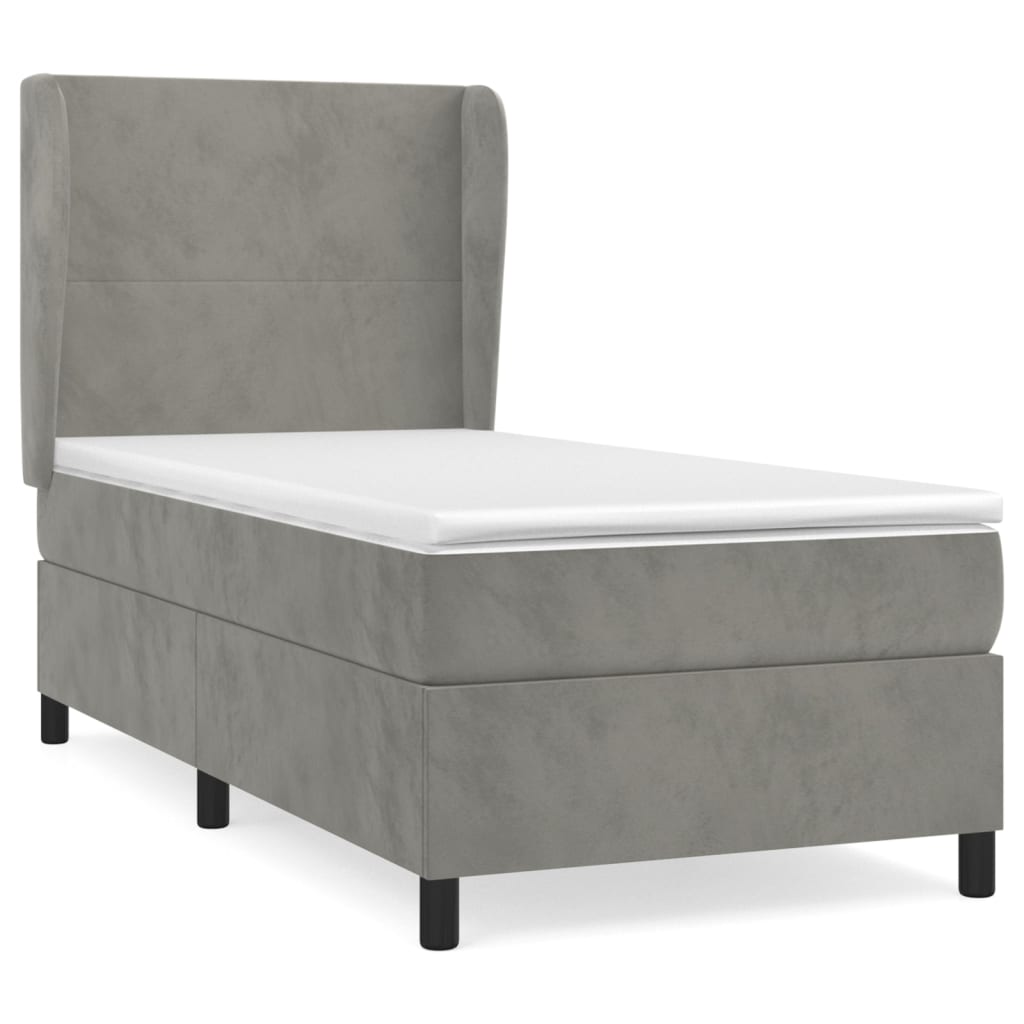 Box spring krevet s madracem svjetlosivi 90x190 cm baršunasti