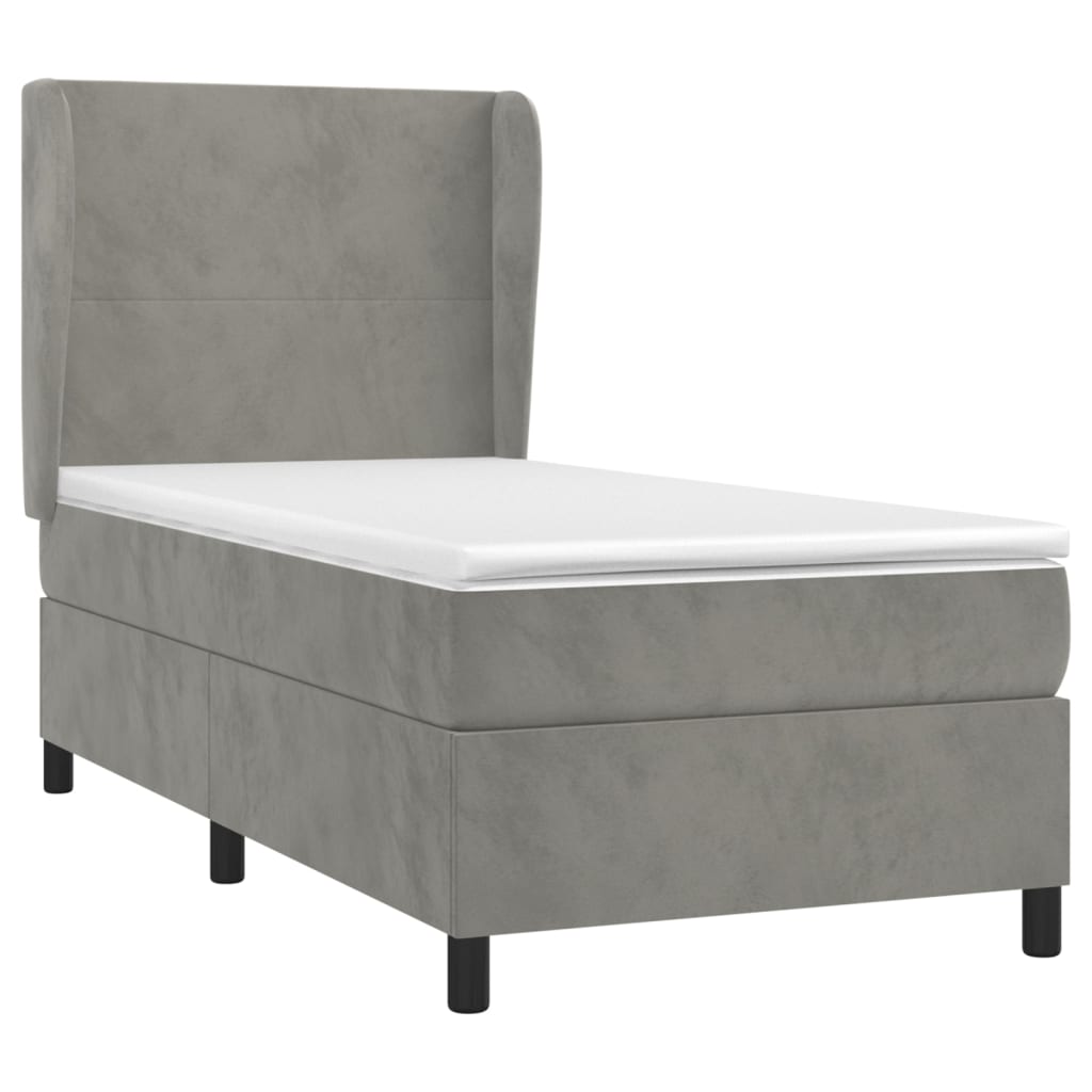 Box spring krevet s madracem svjetlosivi 90x190 cm baršunasti