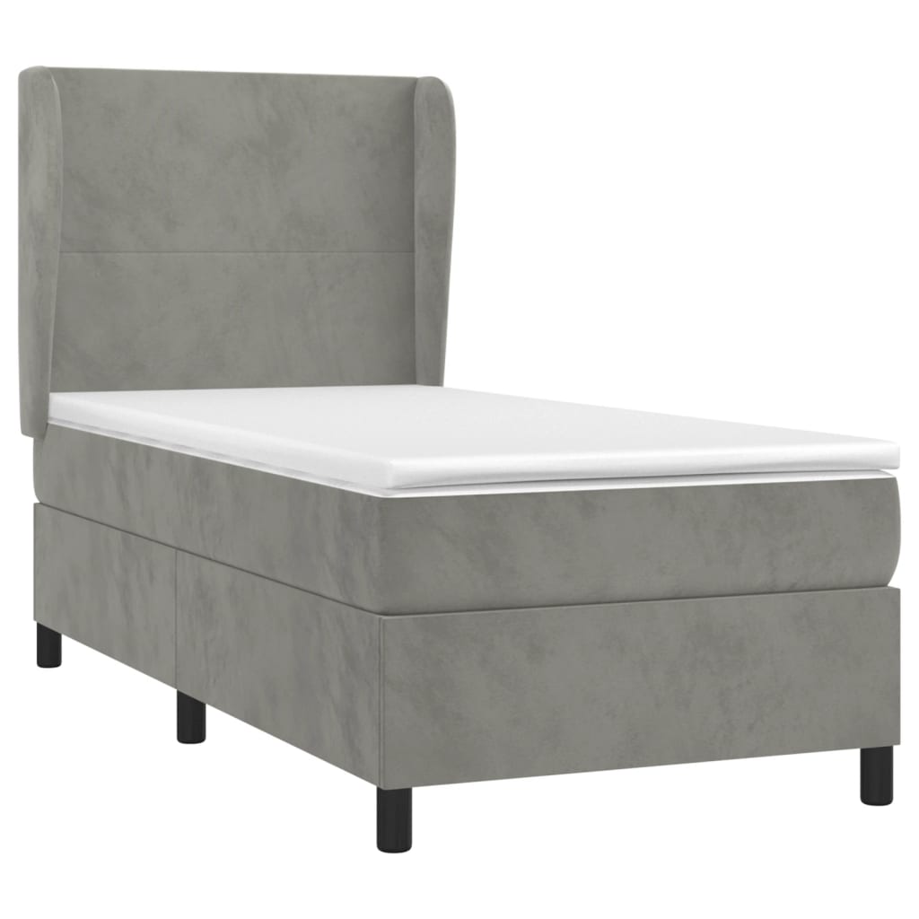 Box spring krevet s madracem svjetlosivi 100x200 cm baršunasti
