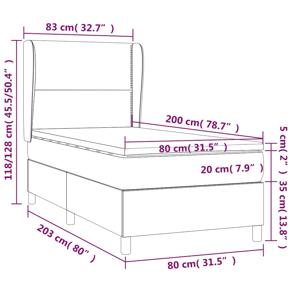 Box spring krevet s madracem tamnoplavi 80 x 200 cm baršunasti
