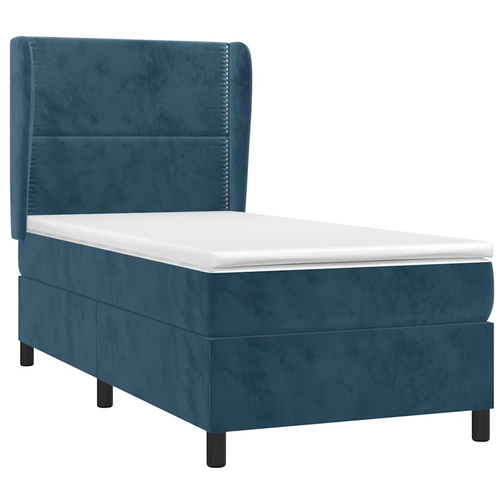 Box spring krevet s madracem tamnoplavi 90x200 cm baršunasti