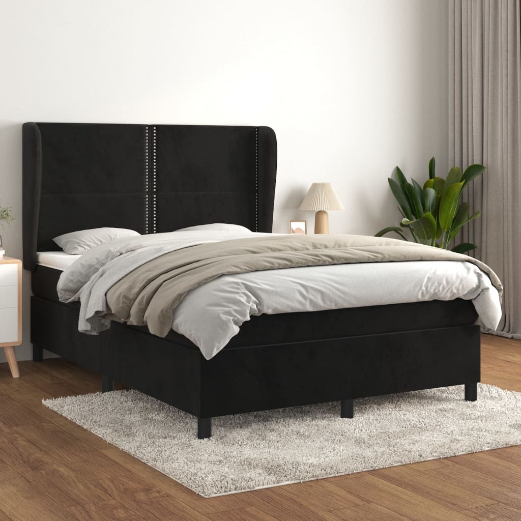 Krevet s oprugama i madracem crni 140 x 190 cm baršunasti