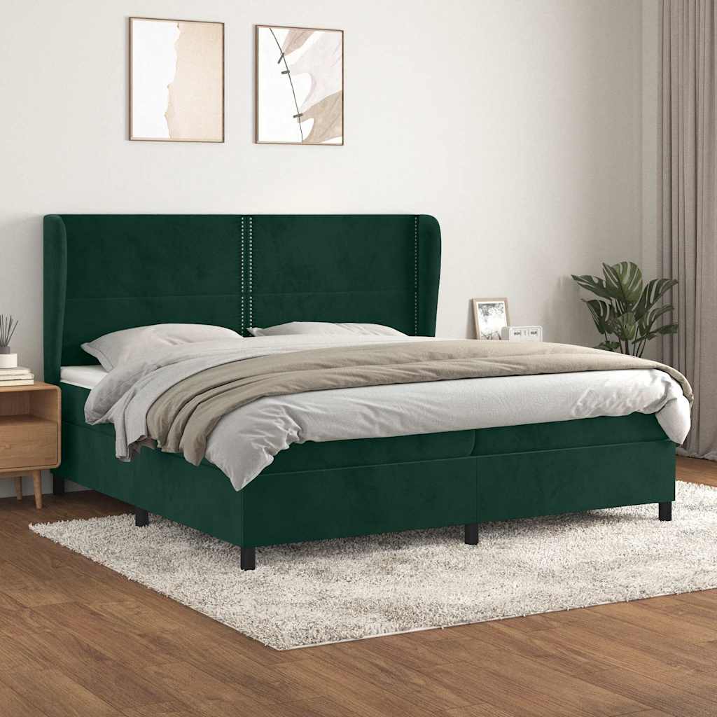 Krevet s oprugama i madracem tamnozeleni 200x200 cm baršunasti